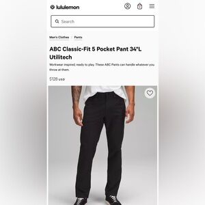 Lululemon ABC Classic-Fit 5 Pocket Pant 30”L Utilitech - waist 34 (brand new)